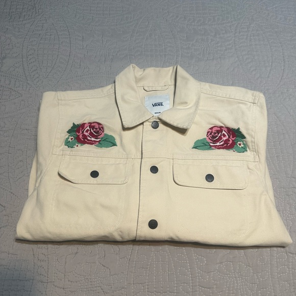 Vans Anaheim Needlepoint Floral Jacket Men's Cream Roses Snap Front - Picture 8 of 9